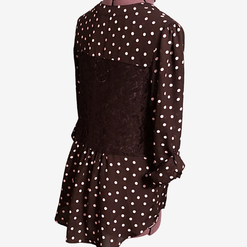 Polka dot lace back blouse